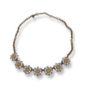 J. Crew Women's Multi Flower Rhinestone Necklace Gold Tone Chain Lobster Closure
